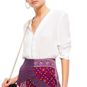 SANDRO Paul washed-silk blouse with fire/ ivory size 3 medium